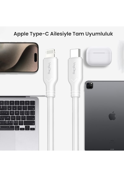 Veggieg 27w Type-c To Lightning iPhone Apple Uyumlu iPad  Pd Hızlı Şarj Ve Data Kablosu 1.2 Metre