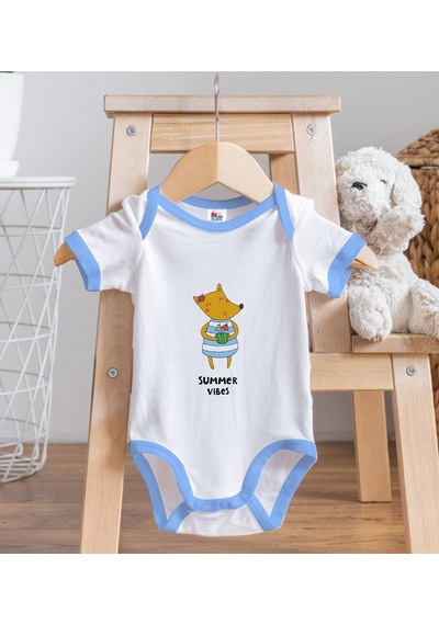 Bk Kids Summer Vibes Tasarımlı Mavi Bebek Body Zıbın Ve Mama Önlü Çok Renkli