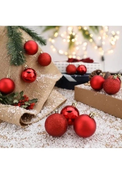 Ers 12 Adet Parlak Kırmızı 3 Cm Mini Yılbaşı Topu, Noel Çam Ağacı Topu, Süs Topu Diğer