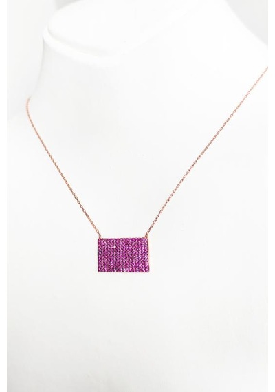 Pembe Taşlı Gümüş Mektup Kolye Rose Gold