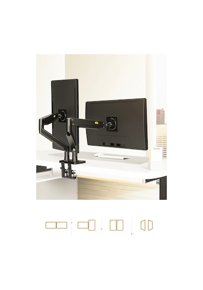North Bayou Nb G35 22''-32'' Çift Monitör Standı Amörtisörlü Ayarlanabilir Masa Aparatı - 12kg Taşıma, 360 Dönüş