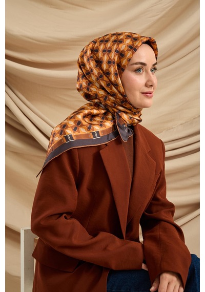 Silk Home Twill İpek Eşarp 11481-26 Lacivert, Taba, Turuncu, Bej