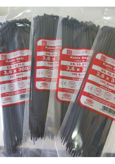 Pemsan 3.6X300 Plastik Cırt Kelepçe Kablo Bağı Siyah 100'Lu Paket