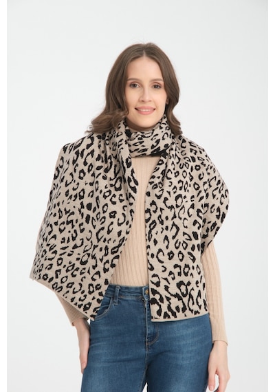 My Vintage Leopar Desenli Triko Örgü Atkı, Triko Atkı, Yumuşak Dokulu Atkı, Kadın Atkı, Atkı, Triko Örgülü Atkı Leopar