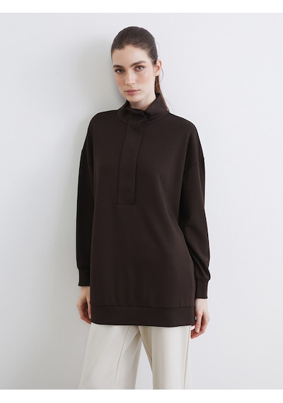 Lcw Modest Kahverengi Soft Touch Oversize Kadın Sweatshirt Tunik