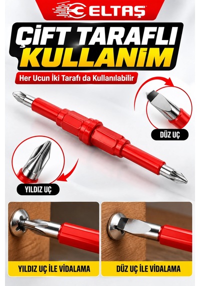 Eltaş 3 Parça Çift Taraflı Değiştirilebilir Tornavida Seti Yıldız & Düz Uçlu Pratik Tornavida