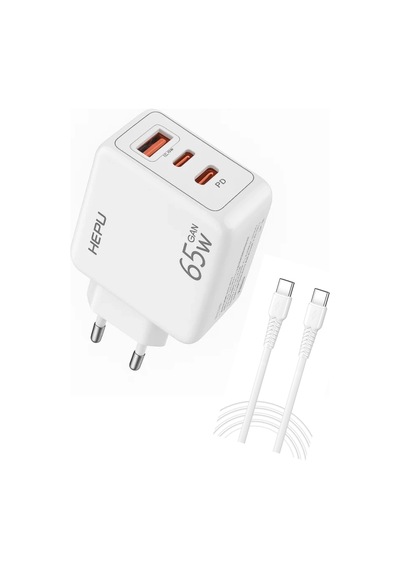 Hepu Hp-c37 Yeni Nesil Gan 65w 2x Type-c Usb-c Pd+1x Usb Qc Hızlı Şarj Adaptörü