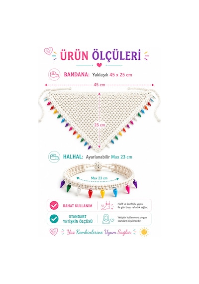 Kadın El Örgüsü Üçgen Bandana Halhal Ayak Bilekliği Hediyeli Bohem Yazlık Saç Bandanası Plaj Tatil Festival Aksesuarı Beyaz