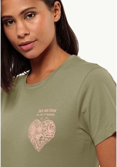 Jack Wolfskin Discover Heart T W Kadın Tişört 1809701-4511 Yeşil