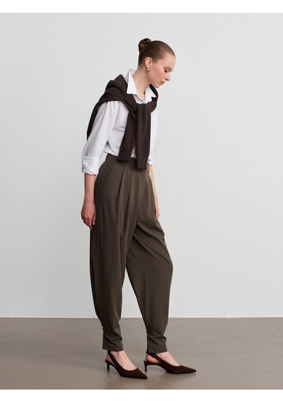 Dilvin 72228 Pileli Kumaş Pantolon-haki Haki