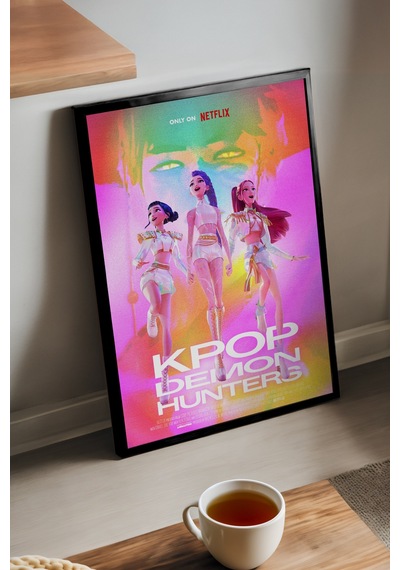 Kpop Demon Hunters Siyah Ahşap Çerçeveli Poster, Dekoratif Animasyon Duvar Tablosu