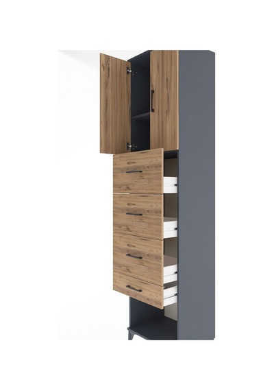 Hyperion Dolap 2 Raflı 4 Çekmeceli 2 Kapaklı 60x44x243 Antrasit-çam Antrasit
