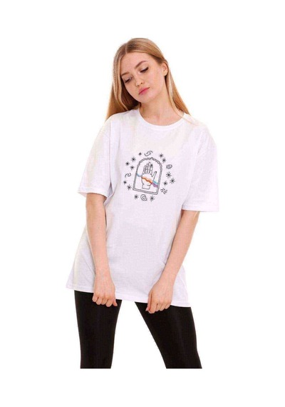 Kadın Oversize Hand Baskılı Tshirt (534304903)