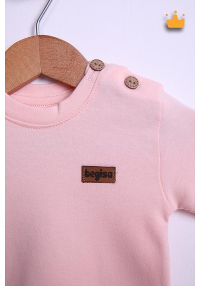 Babyhola Kız Erkek Bebek Çocuk Takım Pamuk Düğmeli Alt Üst Takım 23631 Pembe