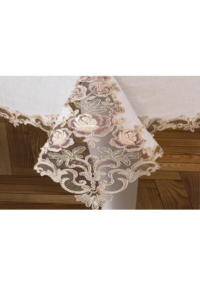Henna Güpürlü Keten Krem Sofra Takımı 8 Kişilik 160x230 Cm 17prç - 1220 Çok Renkli