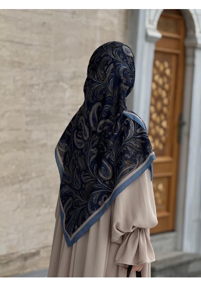 Qalortex Scarf Pamuklu Soft Açelya Desen Eşarp-lacivert