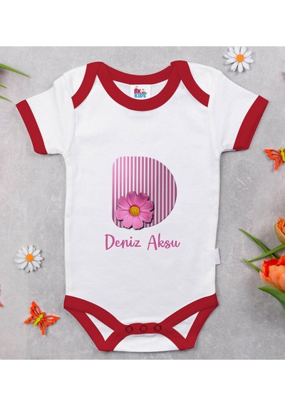 Bk Gift Bk Kids Kişiye Özel Harfli Kırmızı Bebek Body Zıbın-1 Çok Renkli