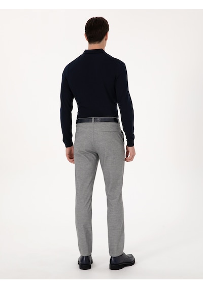 Cacharel Gri Slim Fit Mikro Desenli Pamuk Karışımlı Kanvas Pantolon