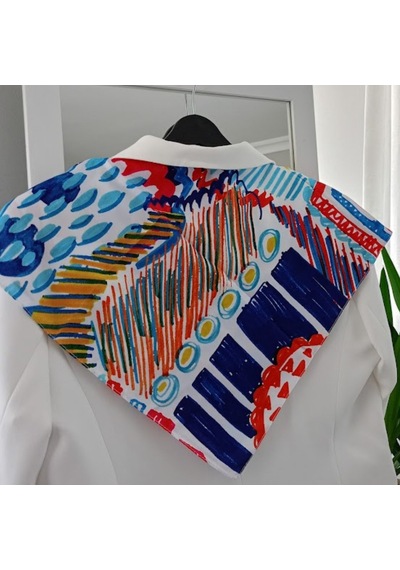 Lente Aksesuar Kadın Çok Renkli Sanatsal Çizgili Premium Kalite İpek Saten Fular 55x55cm Turuncu - Mavi