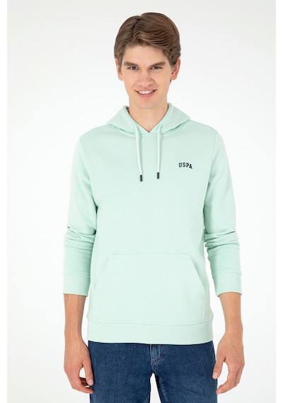 U.S. Polo Assn. Erkek Kapüşonlu Su Yeşili Basic Şardonlu Sweatshirt 50295176-VR048