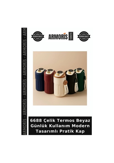 6688 Çelik Termos Beyaz Günlük Kullanım Modern Tasarımlı Pratik Kap Çok Renkli
