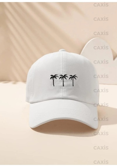 Caxis Palmiye Baskılı Şapka Ayarlanabilir Çırtlı Gabardin Cap Beyaz