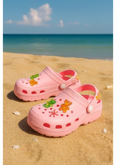 N Moda Jelibonlu Boncuklu Kız Çocuk Sandalet-terlik Pembe