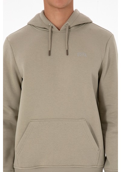 U.S. Polo Assn. Erkek Regular Fit Kapüşonlu Şardonlu Açık Haki Basic Sweatshirt 50315582-VR183