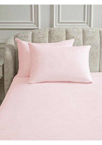 Line Pembe Pamuk Saten Çift Kişilik Nevresim Takımı Lastiksiz Çarşaflı 4 Parça Set Pembe