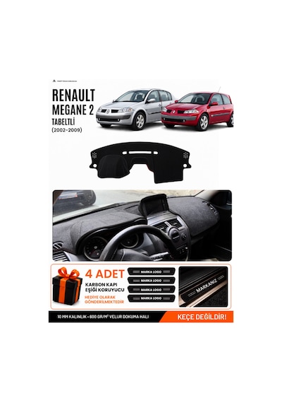 Renault Megane 2 Büyük Ekranlı 2002-2009 Uyumlu Torpido Örtüsü, Torpido Kılıfı - Siyah