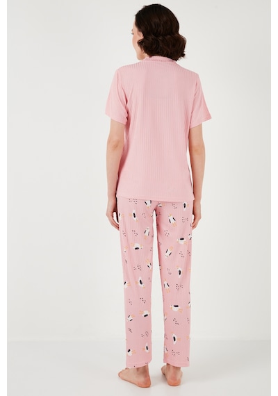 Lela Regular Fit Gömlek Yaka Kısa Kollu Bayan Pijama Takımı 65740102 Pembe