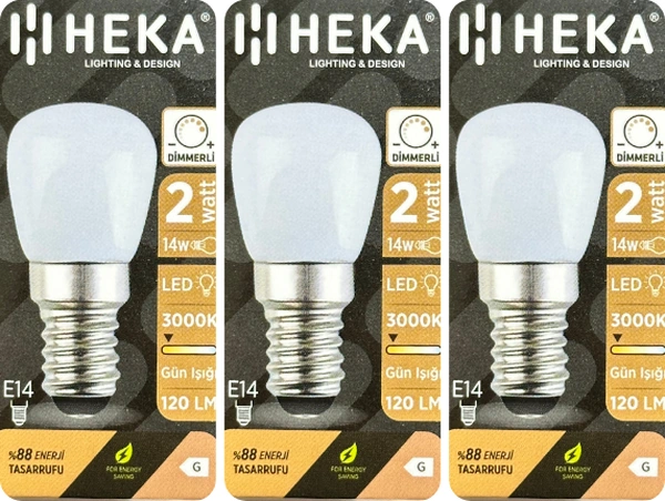 3 Adet Heka 2w 14w 3000k Sarı Işık E14 Duylu İnce Duy Dim Edilebilir Soft Led Mini Ampul
