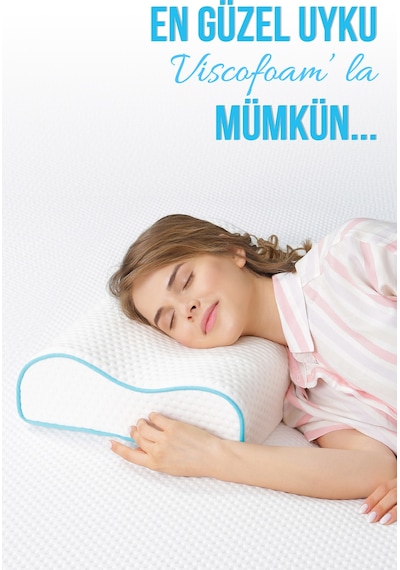 Viscofoam Çift Taraflı Yüksek Boyun Destekli Ortopedik Yastık Visco Yastık - 55x35x12-11cm