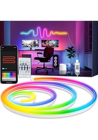 Rohs 5v Rgb Neon Şerit Led Lamba 5 Metre Kumanda İle Kontrol Sınırsız Renk Tak Çalıştır