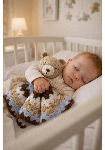 El Örgüsü Amigurumi Sevimli Bebek Uyku Arkadaşı Kahverengi Kahverengi