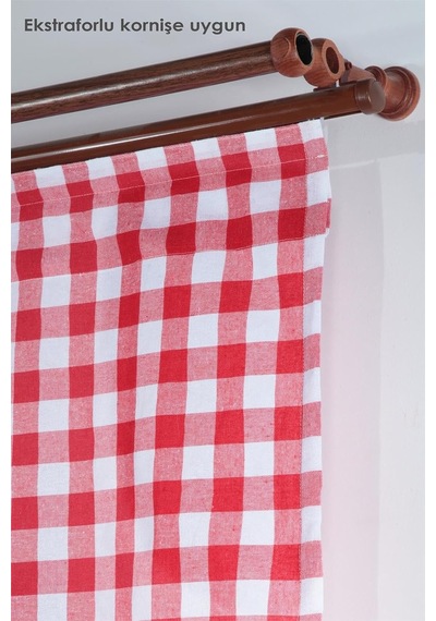 Cotton Maison Naturel Potlu Ekose Tül Perde Retro, 120 X 200, 4463, Kırmızı Çok Renkli