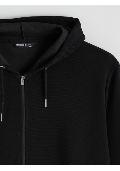 Lcwaıkıkı Classic Siyah Standart Kalıp Kapüşonlu Erkek Fermuarlı Sweatshirt