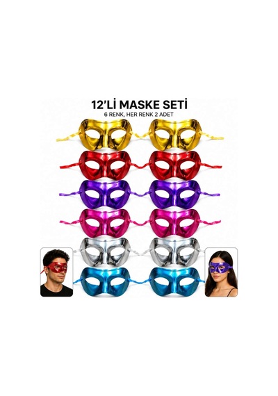 1239li Metalik Venedik Parti Maskesi Seti 6 Renk Karışık Diğer