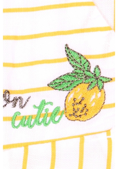 İrem Kız Çocuk Lemon Yazı Desenli Cepli Yanı Fermuarlı Sarı Renk Kapri Tulum
