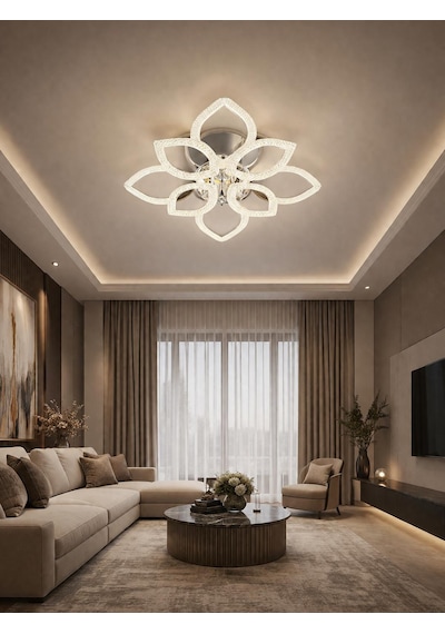 Çiçek 4+4'lü Ledli Krom Avize
