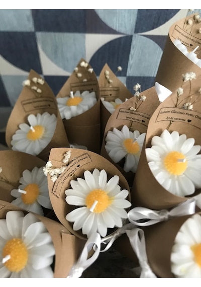 Bernami Mumluk Şamdanpinterest Kişiye Özel 10 Adet Papatya Kokulu Buket Mum Düğün/nişan/söz/kadınlar/anneler Günü Hediyelik,nikah Diğer
