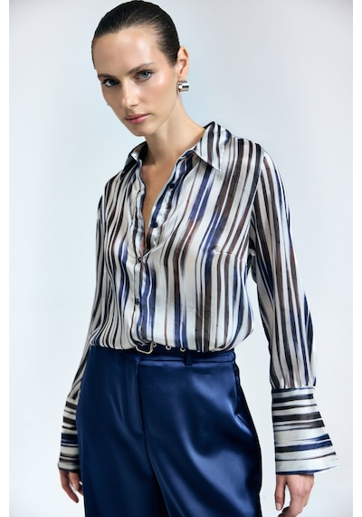 Sateen Desenli Salaş Gömlek - Lacivert-137339