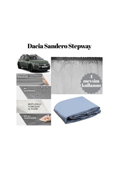 Guard Branda Dacia Sandero Stepway Uyumlu Araca Özel Pvc Dikişsiz Miflonlu %100 Su Geçirmez 4 Mevsimlik Gri 1 Adet