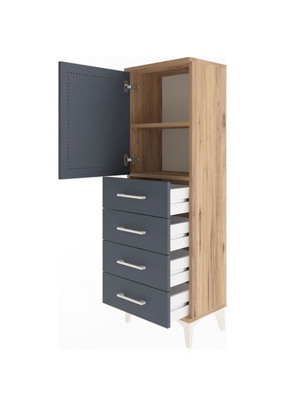 Arges Dolap 2 Raflı 4 Çekmeceli Tek Kapaklı 44x30x134 Çam-antrasit Atlas Çam