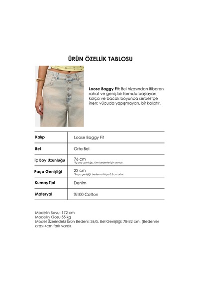 Kadın Kot Rengi 12s6-65 Loose Baggy Fit Denim Jean