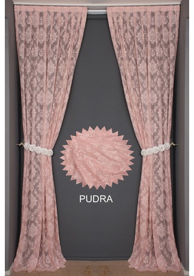 Damaks Pudra Hazır Dikilmiş Pileli Fon Perde 75x260 Cm