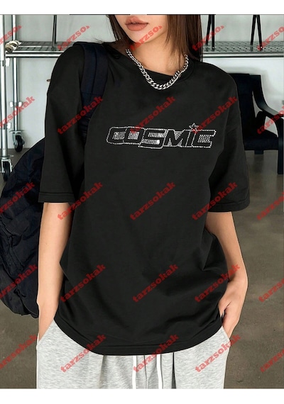 Tarzsokak Unisex Cosmic Baskılı Tshirt Beyaz Siyah