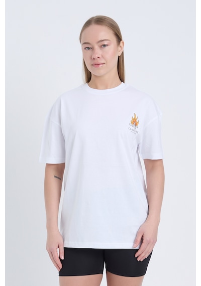 Velvoria Unisex Oversize Beyaz Campfire T-shirt