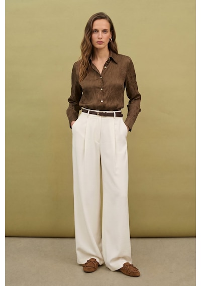 Sateen Salaş Gömlek - Kahve-137365