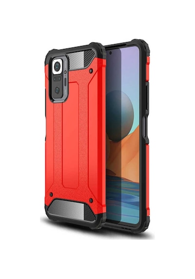 Noktaks - Xiaomi Uyumlu Xiaomi Redmi Note 10 Pro - Kılıf Çift Katman Zırh Tank Crash Military Kapak - Kırmızı
